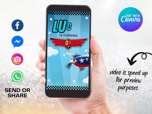 Editable Airplane Birthday Video Animated Invitation, Airplane Party Video Invitation, Pilot Birthday Invitation, Airplane Phone Invite