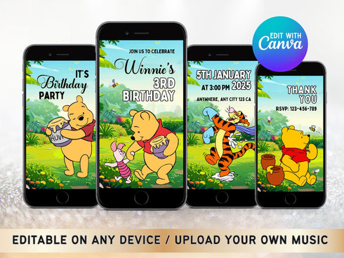 Winnie the Pooh Invitation, Winnie the Pooh Birthday Invitation Video, Winnie the Pooh Digital Invitation, Boy Girl Digital Invitation