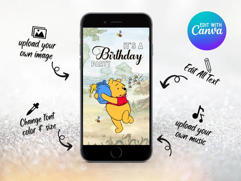 Winnie the Pooh Invitation, Winnie the Pooh Birthday Invitation Video, Winnie the Pooh Digital Invitation, Boy Girl Digital Invitation