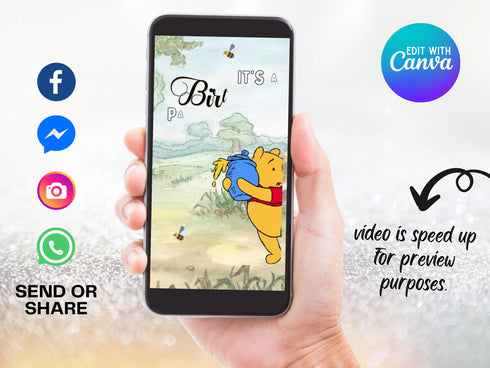 Winnie the Pooh Invitation, Winnie the Pooh Birthday Invitation Video, Winnie the Pooh Digital Invitation, Boy Girl Digital Invitation