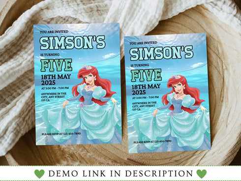 Editable Mermaid Ariel Birthday Invitation, Little Mermaid Invite Party Invite Card, Princess Mermaid Party Invite, Instant Download