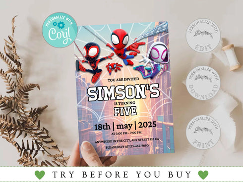 Spider Man Invitation, Spider-Man Boys Birthday Party Digital Invitation, Kids Birthday Card, Digital Download, Editable Template