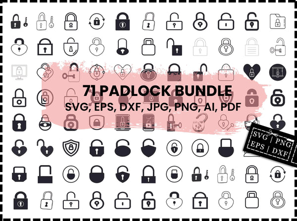 Padlock SVG Bundle | Lock and Key SVG | Padlock Clipart PNG | Security Lock SVG | Cricut Cut Files | DXF EPS Vector | Download