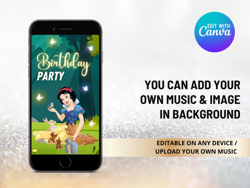 Snow White Birthday Invitation Digital Video Invite Princess Snow White Party Custom Animated Birthday Invitation, Instant Download