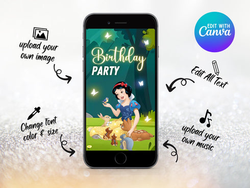 Snow White Birthday Invitation Digital Video Invite Princess Snow White Party Custom Animated Birthday Invitation, Instant Download