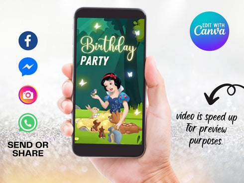 Snow White Birthday Invitation Digital Video Invite Princess Snow White Party Custom Animated Birthday Invitation, Instant Download