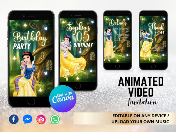 Snow White Invitation, Snow White Birthday Invitation, Snow White Party, Princess Snow White, Snow White, Video, Invite, Snow White Birthday