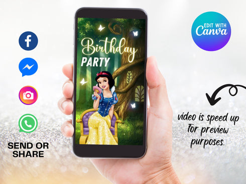 Snow White Invitation, Snow White Birthday Invitation, Snow White Party, Princess Snow White, Snow White, Video, Invite, Snow White Birthday