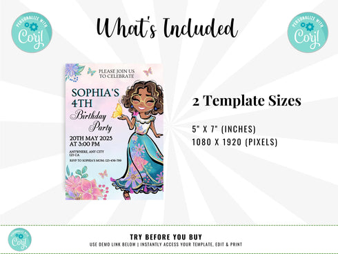 Editable Encanto Birthday Invitation Template, Encanto Invite, Encanto Party, Girls Birthday Invitation, Encanto Kids Party, Editable Corjl