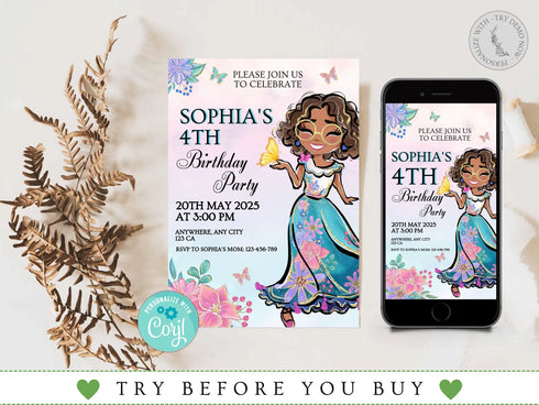 Editable Encanto Birthday Invitation Template, Encanto Invite, Encanto Party, Girls Birthday Invitation, Encanto Kids Party, Editable Corjl
