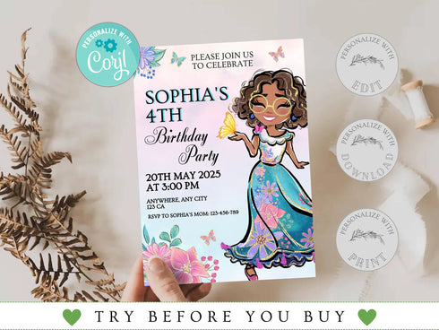 Editable Encanto Birthday Invitation Template, Encanto Invite, Encanto Party, Girls Birthday Invitation, Encanto Kids Party, Editable Corjl