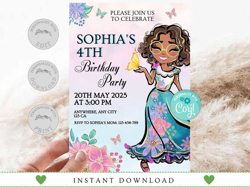 Editable Encanto Birthday Invitation Template, Encanto Invite, Encanto Party, Girls Birthday Invitation, Encanto Kids Party, Editable Corjl