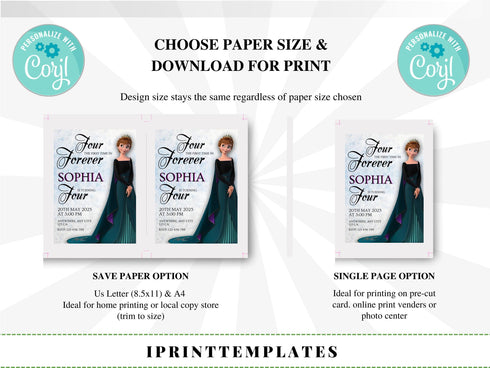 Watercolor Frozen Birthday Invitation Template, Princess Birthday Girl Invite, Instant Download, Digital Birthday Party Invite for Girl