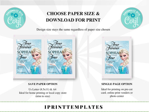Editable Frozen Invitation, Frozen Birthday Invitation, Printable Birthday Party Invitations, Princess Party Invite Template, Frozen Invite