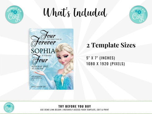 Editable Frozen Invitation, Frozen Birthday Invitation, Printable Birthday Party Invitations, Princess Party Invite Template, Frozen Invite