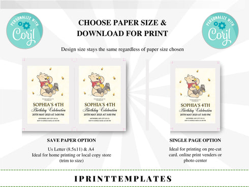 Winnie the Pooh Invitation, Winnie the Pooh Birthday Party Invite, Winnie the Pooh Birthday Party Theme, Pooh Bear Theme Party, Corjl