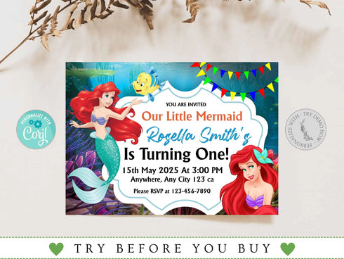 Little Mermaid Ariel Birthday Invitation, Little Mermaid Invite Party Invite Card, Invite Party Mermaid Princess, Instant Download