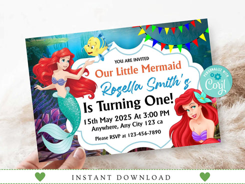 Little Mermaid Ariel Birthday Invitation, Little Mermaid Invite Party Invite Card, Invite Party Mermaid Princess, Instant Download