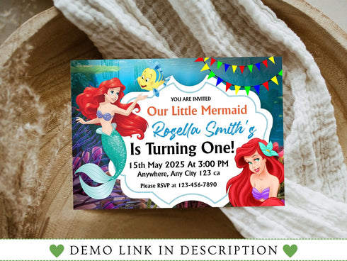 Little Mermaid Ariel Birthday Invitation, Little Mermaid Invite Party Invite Card, Invite Party Mermaid Princess, Instant Download