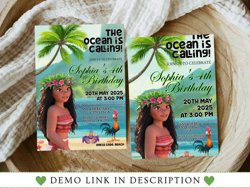 Editable Moana Birthday Invitation, Printable Baby Moana Birthday Invite, Kids Party Template, Invite in Corjl, Instant Download