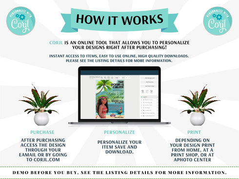 Editable Moana Birthday Invitation, Printable Baby Moana Birthday Invite, Kids Party Template, Invite in Corjl, Instant Download
