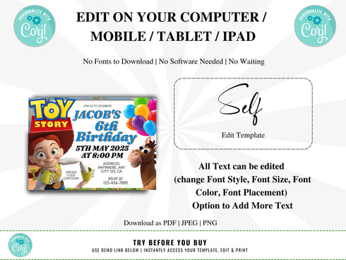 Editable Kids Birthday Invitation, 6th Birthday Invitation, Any Age and Any Gender Birthday Invitation, Custom Birthday Invitation