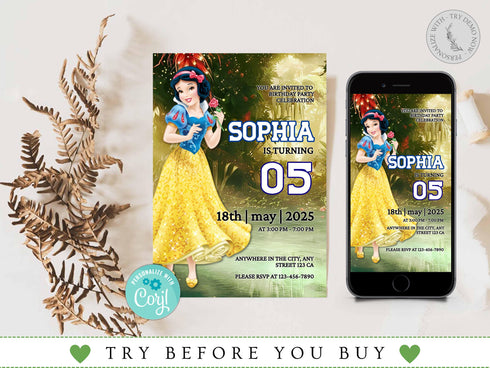 Snow White Invitation, Snow White Birthday, Snow White Party, Snow White Editable Invitation, Snow White Printable File, Corjl