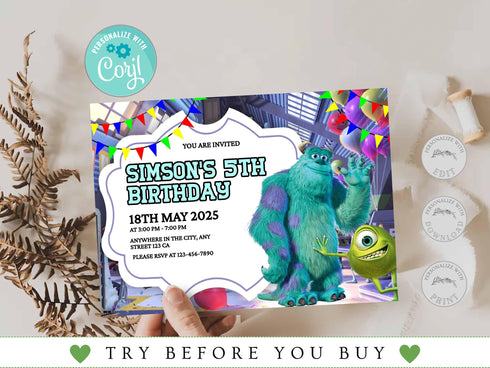 Editable Monster Birthday Invitation, Monster Birthday Party Invitation, Boy Birthday Party, Boys Monster, Monster Invite, Boys Party