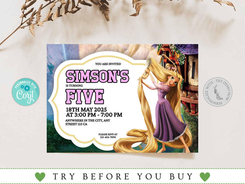Tangled Birthday Invitation, Princess Birthday Invitation, Diy Birthday Invites Girl, Rapunzel Editable Invitation, Princess Invites