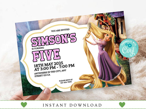 Tangled Birthday Invitation, Princess Birthday Invitation, Diy Birthday Invites Girl, Rapunzel Editable Invitation, Princess Invites