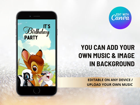 Bambi Birthday Video Invitation, Bambi Kids Birthday Party Digital Invitation, Bambi Theme Birthday Party Digital Invite