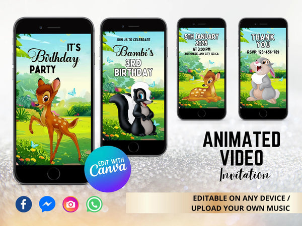 Bambi Invitation, Bambi Birthday Invite, Digital Bambi Birthday Invitation, Woodland Invite, Deer Birthday Invitation, Bambi Party Invite