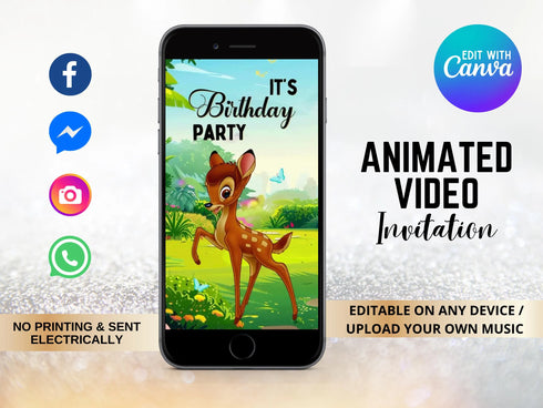 Bambi Invitation, Bambi Birthday Invite, Digital Bambi Birthday Invitation, Woodland Invite, Deer Birthday Invitation, Bambi Party Invite