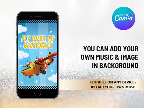 Editable Airplane Birthday Video Animated Invitation, Airplane Party Video Invitation, Pilot Birthday Invitation, Airplane Phone Invite