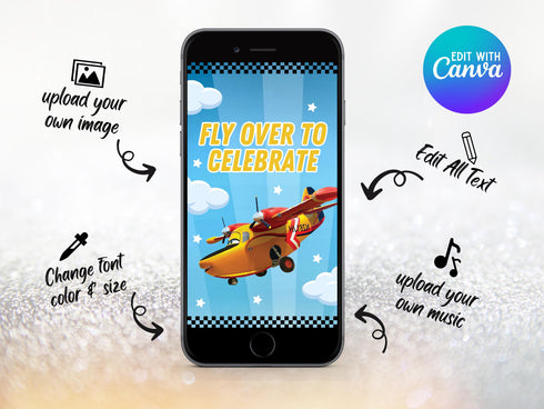 Editable Airplane Birthday Video Animated Invitation, Airplane Party Video Invitation, Pilot Birthday Invitation, Airplane Phone Invite