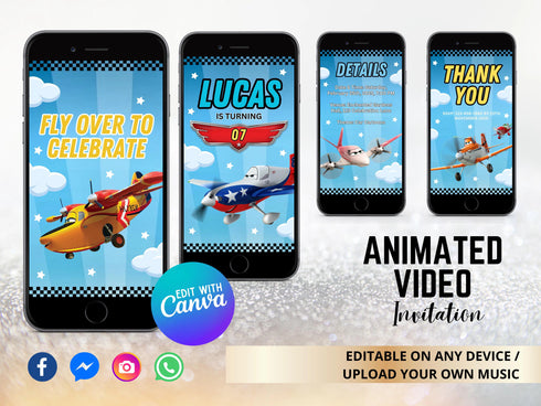 Editable Airplane Birthday Video Animated Invitation, Airplane Party Video Invitation, Pilot Birthday Invitation, Airplane Phone Invite