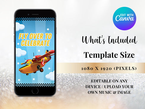 Editable Airplane Birthday Video Animated Invitation, Airplane Party Video Invitation, Pilot Birthday Invitation, Airplane Phone Invite