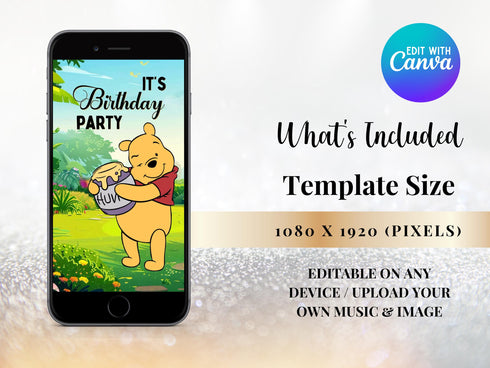 Winnie the Pooh Invitation, Winnie the Pooh Birthday Invitation Video, Winnie the Pooh Digital Invitation, Boy Girl Digital Invitation