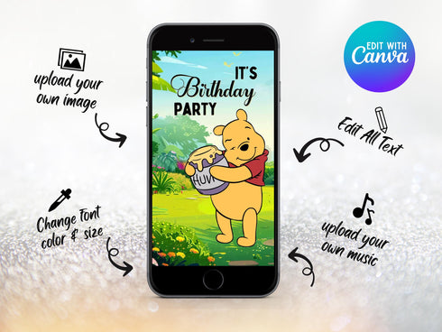 Winnie the Pooh Invitation, Winnie the Pooh Birthday Invitation Video, Winnie the Pooh Digital Invitation, Boy Girl Digital Invitation