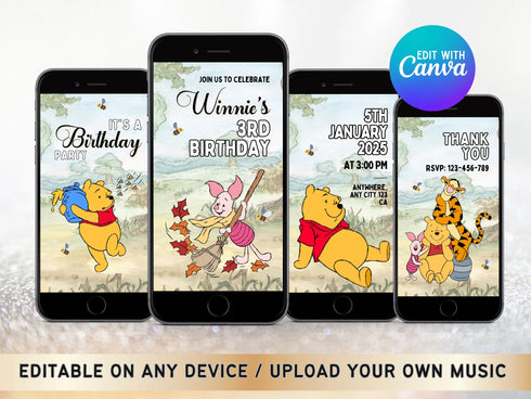 Winnie the Pooh Invitation, Winnie the Pooh Birthday Invitation Video, Winnie the Pooh Digital Invitation, Boy Girl Digital Invitation