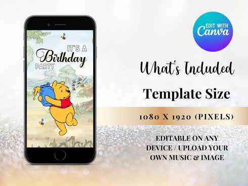 Winnie the Pooh Invitation, Winnie the Pooh Birthday Invitation Video, Winnie the Pooh Digital Invitation, Boy Girl Digital Invitation