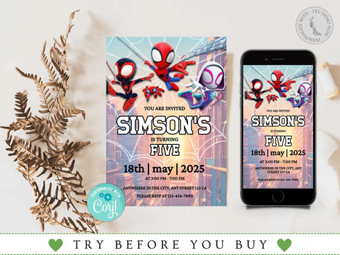 Spider Man Invitation, Spider-Man Boys Birthday Party Digital Invitation, Kids Birthday Card, Digital Download, Editable Template