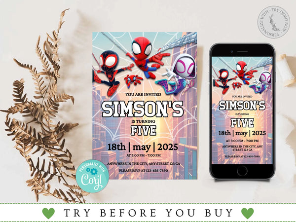 Spider Man Invitation, Spider-Man Boys Birthday Party Digital Invitation, Kids Birthday Card, Digital Download, Editable Template