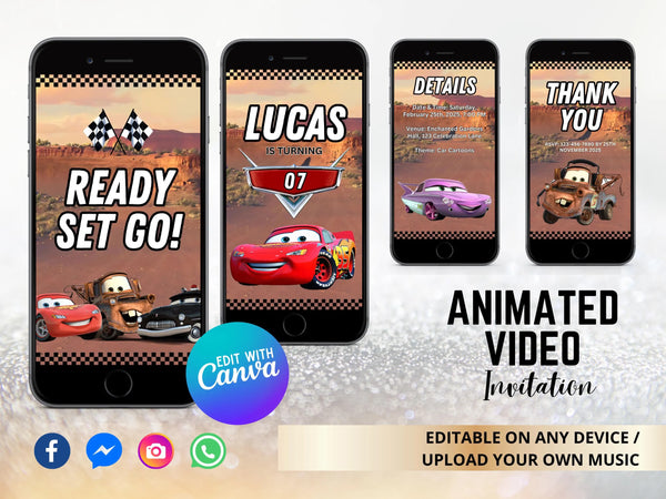 Cars Birthday Video Invitation, Cars Animated Invitation, Cars Birthday Invitation, Video Invitation for Boy, Cars Animated Invite Video