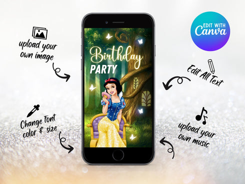 Snow White Invitation, Snow White Birthday Invitation, Snow White Party, Princess Snow White, Snow White, Video, Invite, Snow White Birthday