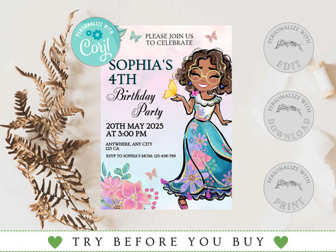 Editable Encanto Birthday Invitation Template, Encanto Invite, Encanto Party, Girls Birthday Invitation, Encanto Kids Party, Editable Corjl