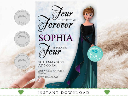 Watercolor Frozen Birthday Invitation Template, Princess Birthday Girl Invite, Instant Download, Digital Birthday Party Invite for Girl