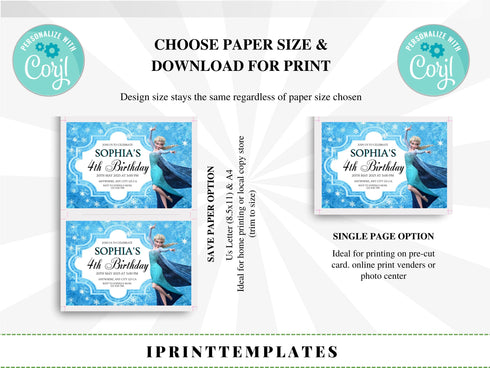 Frozen Birthday Invitation, Editable Frozen Party Invitation, Winter Snow Birthday Printable Editable Instant Download, Corjl Template