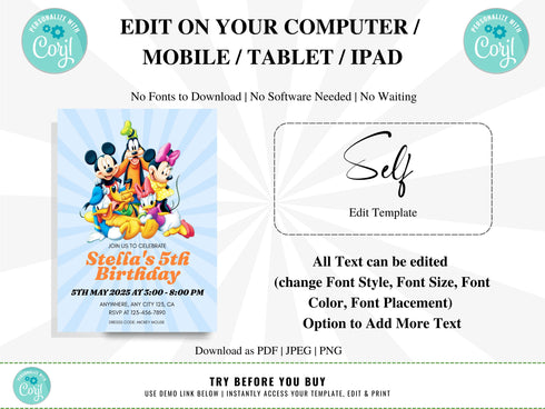 Kids Birthday Party Invitation, Childrens Birthday Party Invitation Template, Kids Birthday Invite, Birthday Invitation, Digital Invite