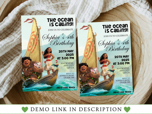 Editable Moana Birthday Invitation, Printable Baby Moana Birthday Invite, Kids Party Template, Invite in Corjl, Instant Download